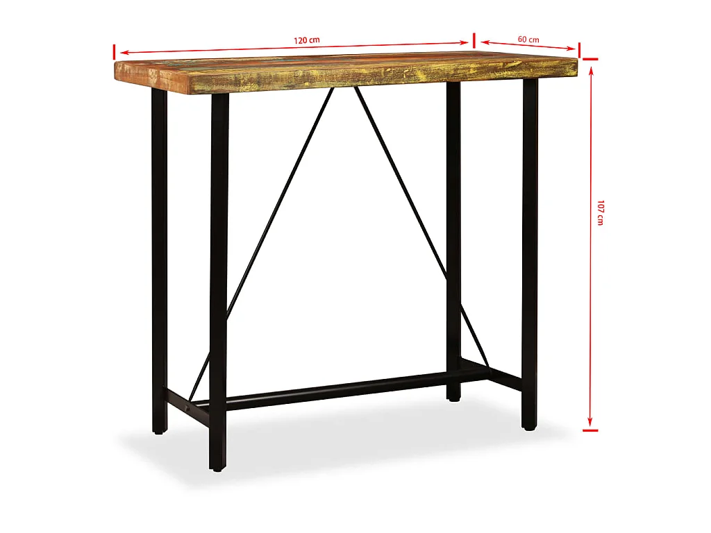 Ensemble de bar 5 pcs Bois massif recyclé et cuir véritable
