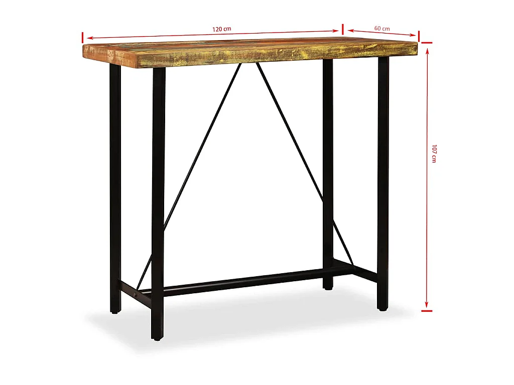 Ensemble de bar 5 pcs Bois massif recyclé et cuir véritable