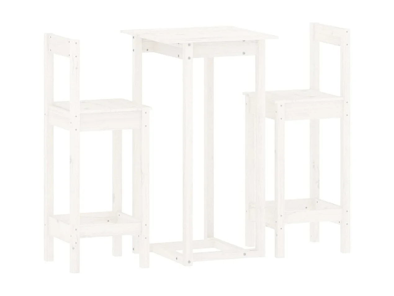 Ensemble de bar 3 pcs Blanc Bois de pin massif