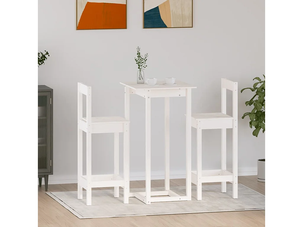 Ensemble de bar 3 pcs Blanc Bois de pin massif