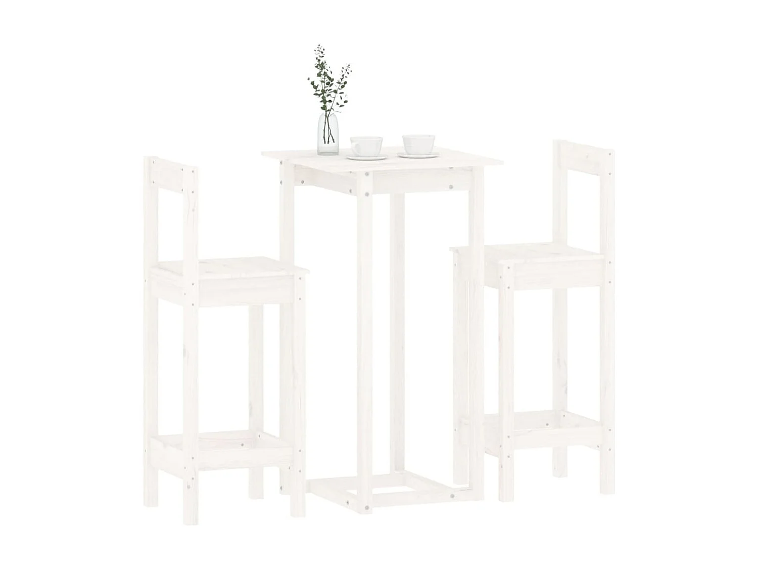 Ensemble de bar 3 pcs Blanc Bois de pin massif