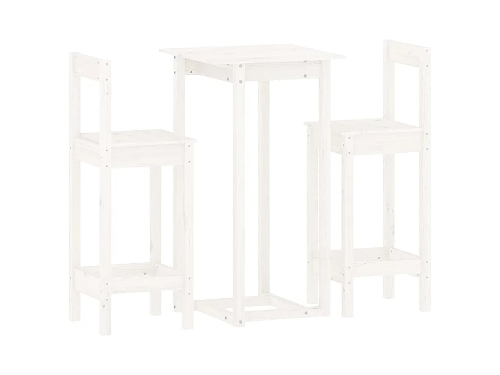 Ensemble de bar 3 pcs Blanc Bois de pin massif