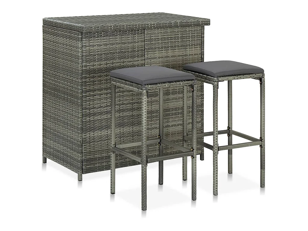 Set da Bar 3 pz in Polyrattan Grigio