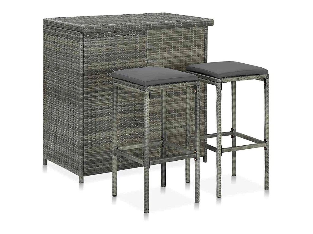 Set da Bar 3 pz in Polyrattan Grigio