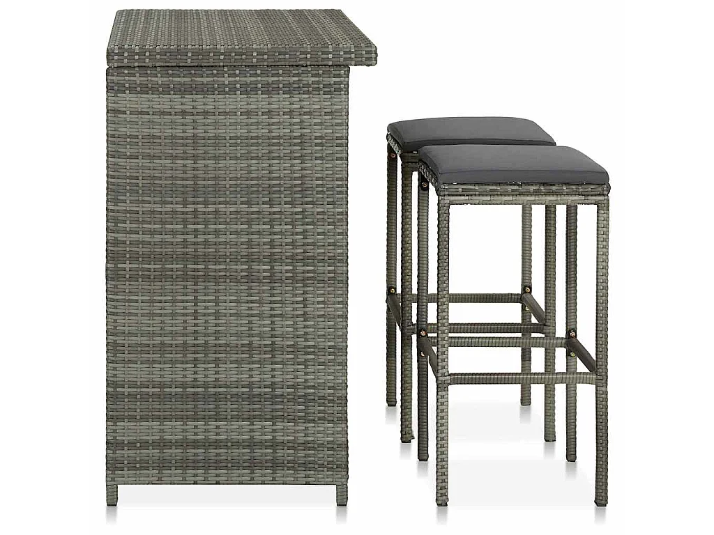 3-tlg. Bar Set Poly Rattan Grau