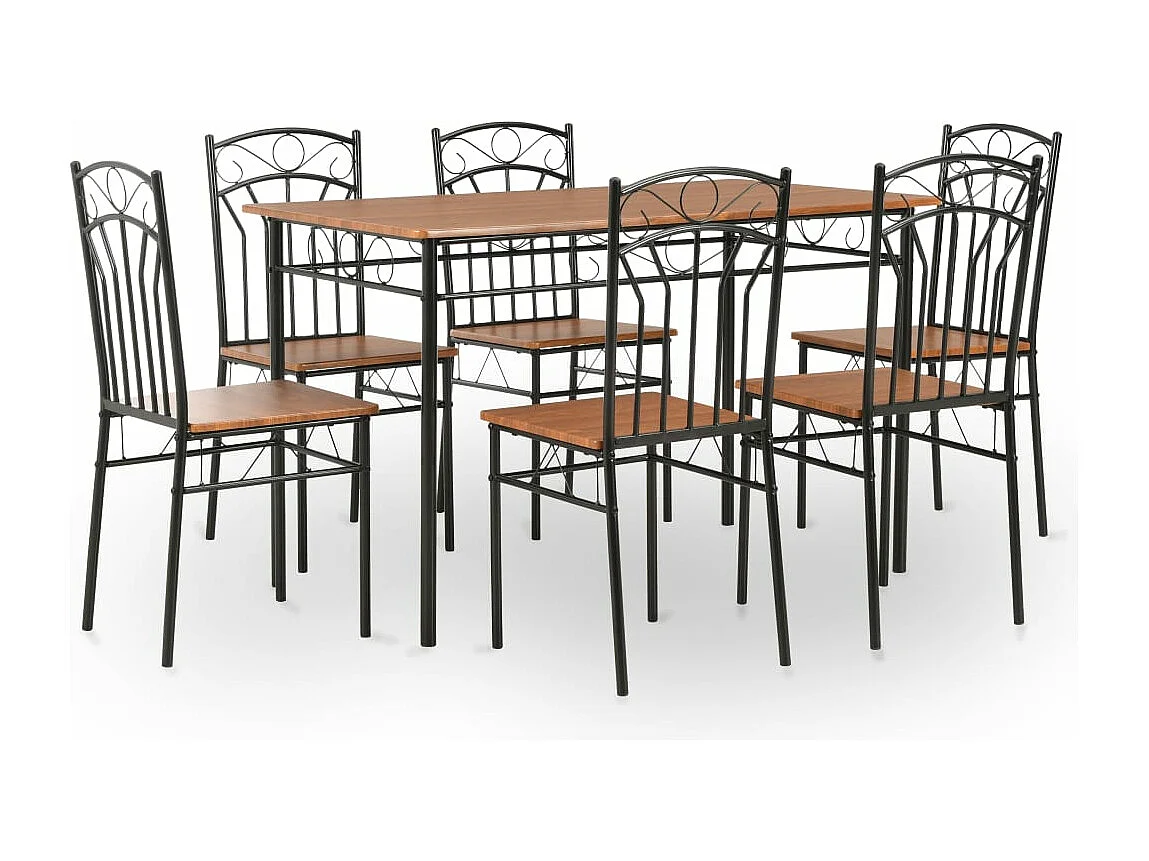 Set da Pranzo 7 pz in MDF e Acciaio Marrone