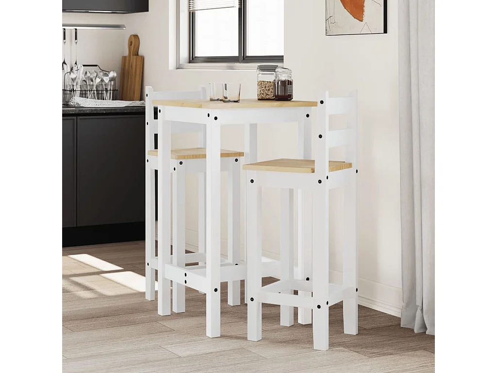 Ensemble de bar 3 pcs Blanc Bois de pin massif