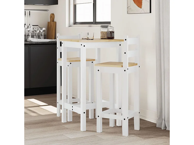 Ensemble de bar 3 pcs Blanc Bois de pin massif