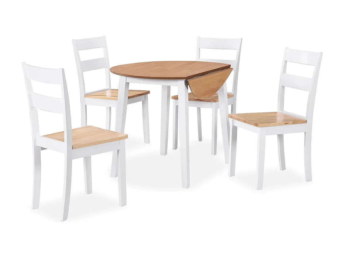 Set da Pranzo 5 pz in MDF e Legno di Hevea Bianco