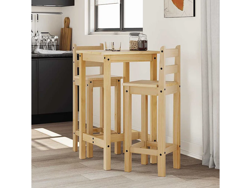 Ensemble de bar 3 pcs Bois de pin massif