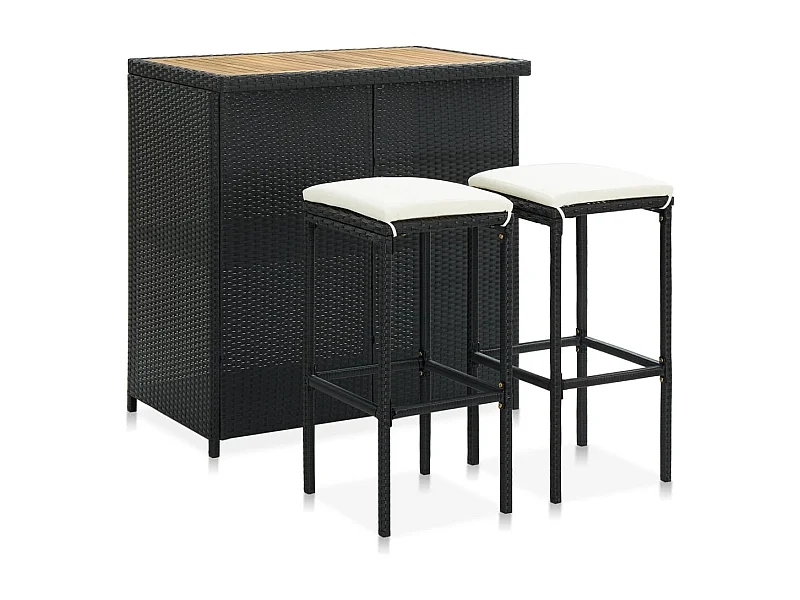 Ensemble de bar 3 pcs Résine tressée Noir