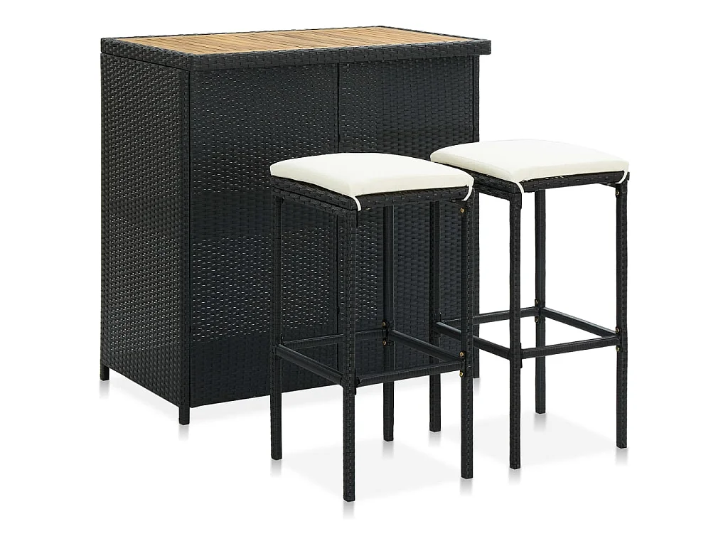 Ensemble de bar 3 pcs Résine tressée Noir