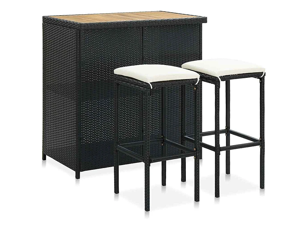 Ensemble de bar 3 pcs Résine tressée Noir