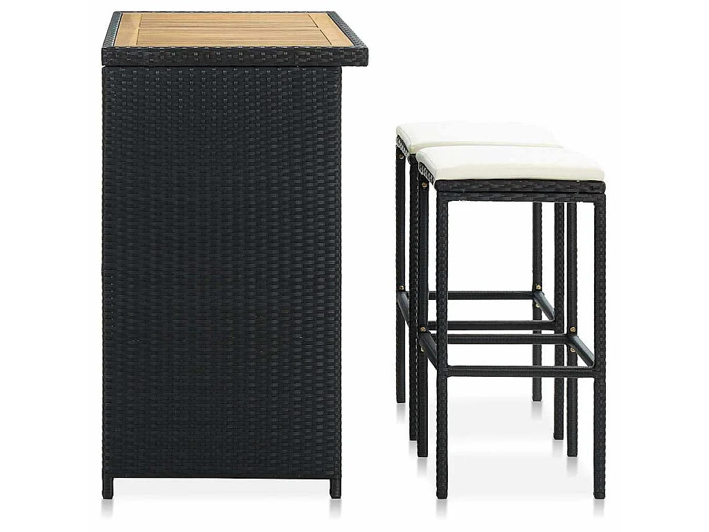 3-tlg. Bar-Set Poly Rattan Schwarz