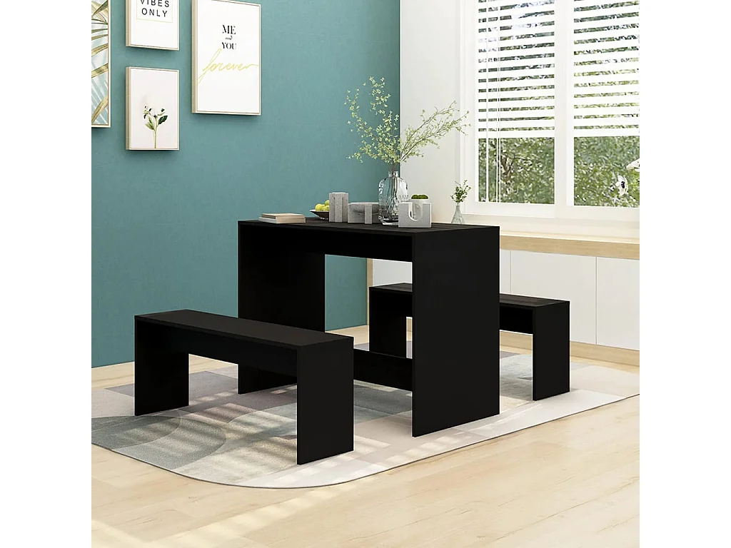 Ensemble à manger 3 pcs Noir Bois d'ingénierie