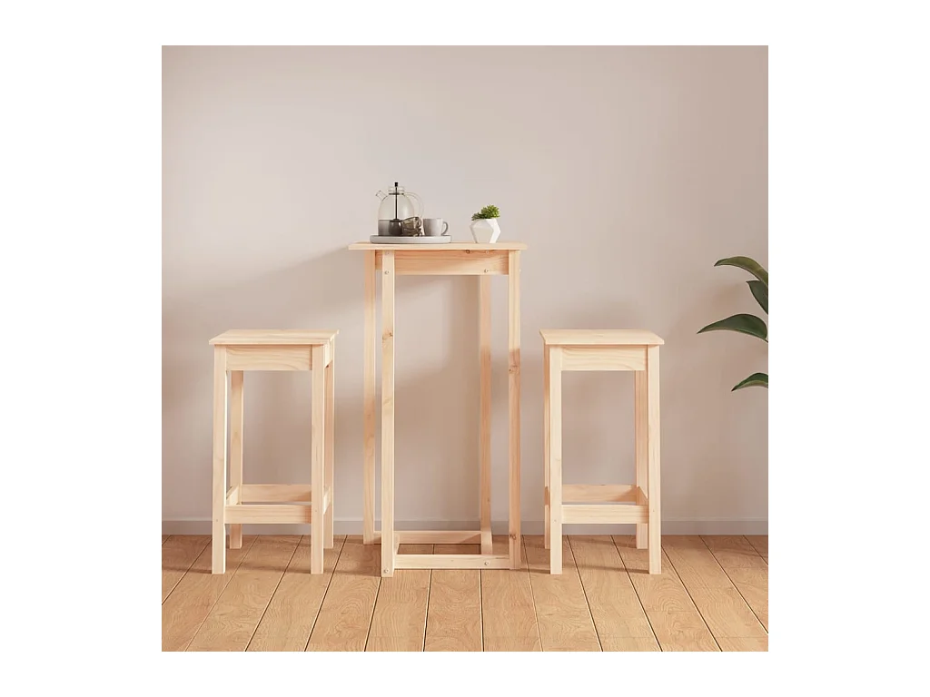 Ensemble de bar 3 pcs Bois de pin massif
