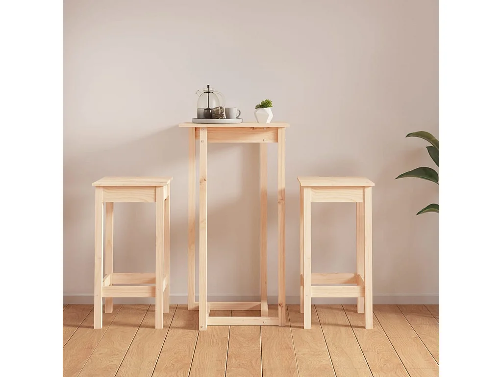 Ensemble de bar 3 pcs Bois de pin massif