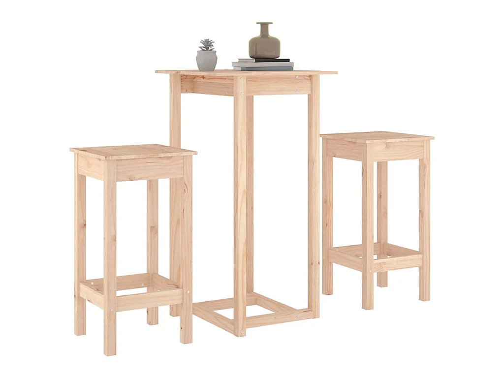 Ensemble de bar 3 pcs Bois de pin massif