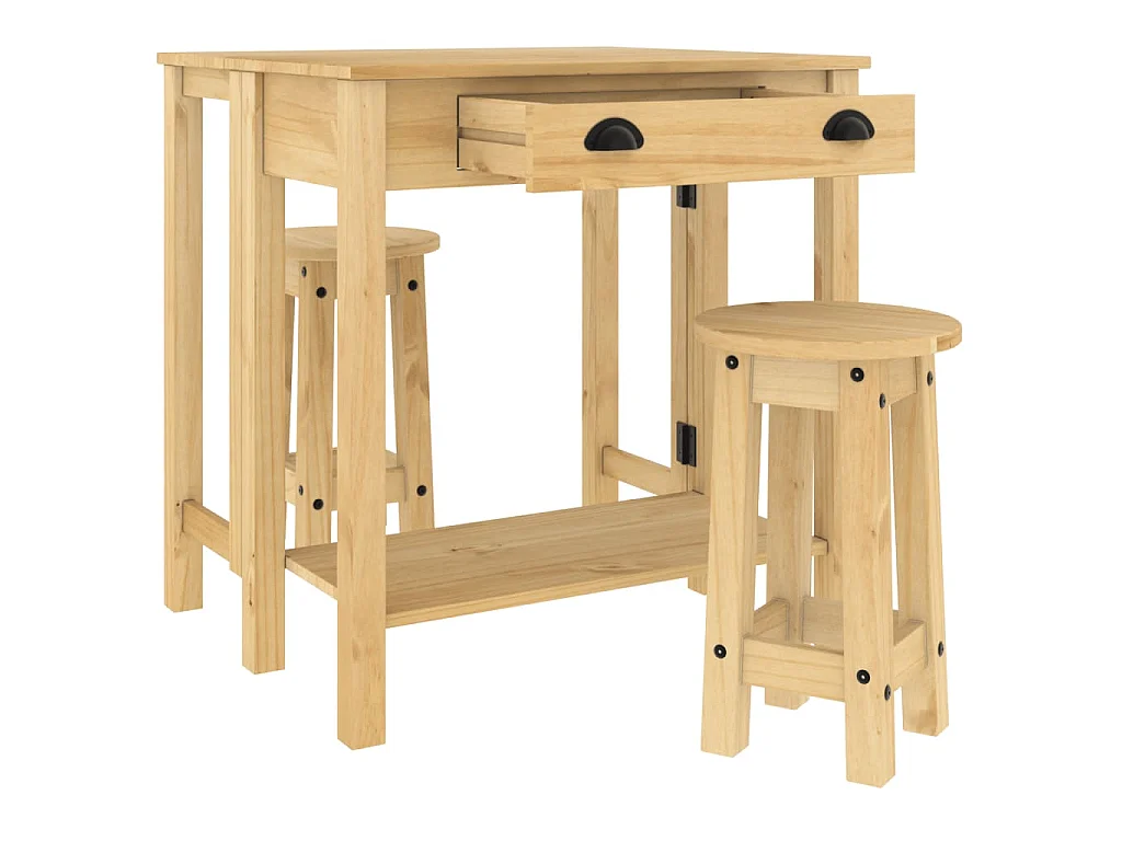 3-tlg. Bar-Set Massivholz Kiefer