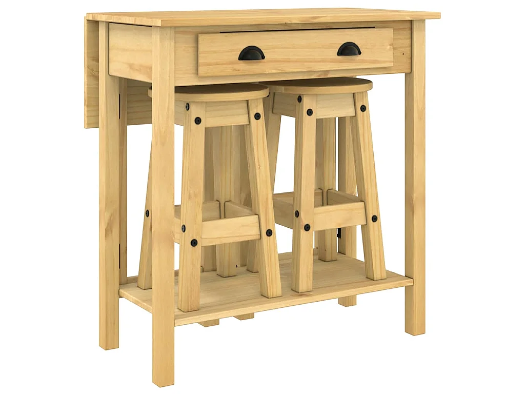 3-tlg. Bar-Set Massivholz Kiefer