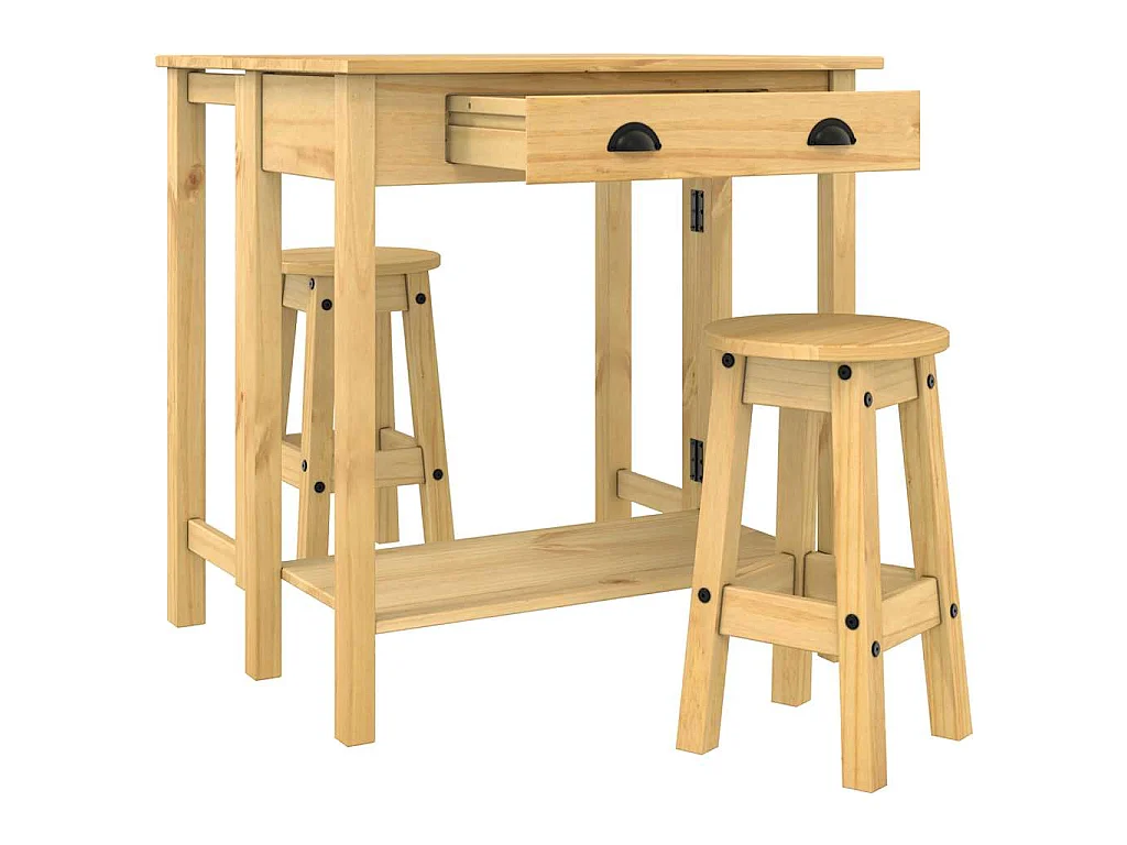 3-tlg. Bar-Set Massivholz Kiefer