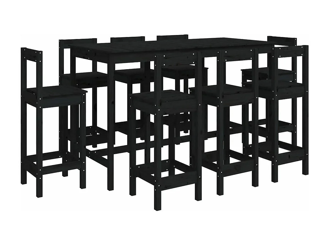 9-delige Barset massief grenenhout zwart