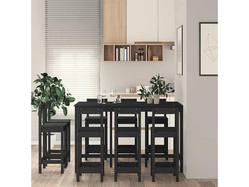 9-delige Barset massief grenenhout zwart