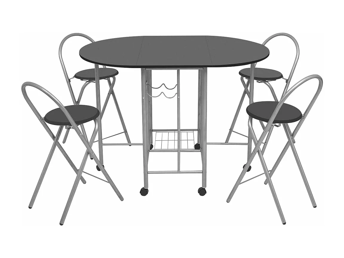 Ensemble de salle à manger pliable 5 pièces MDF noir