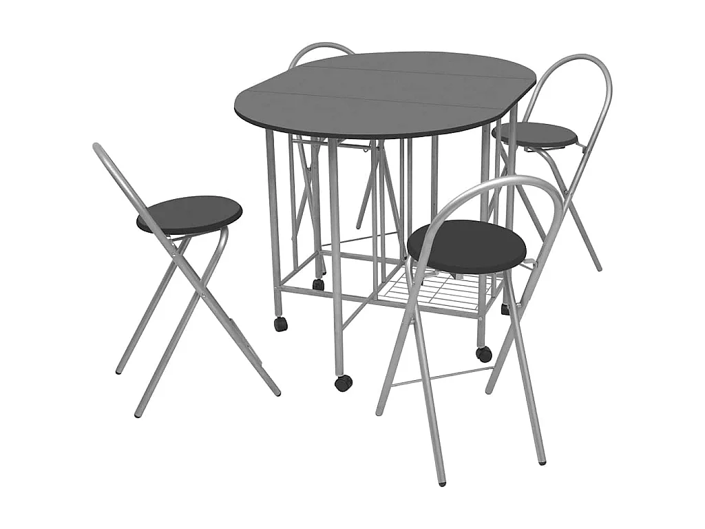 Set Tavolo e Sedie 5 pz Pieghevoli in MDF Nero