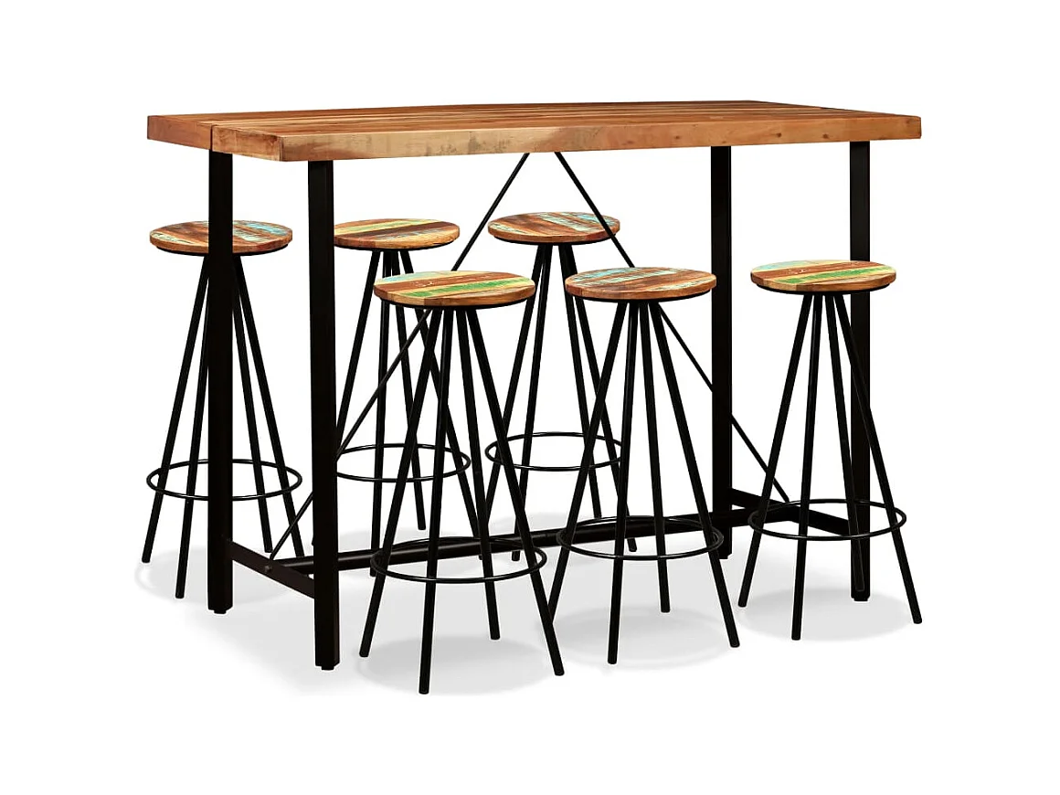Ensemble de bar 7 pcs Bois d'acacia massif et de récupération