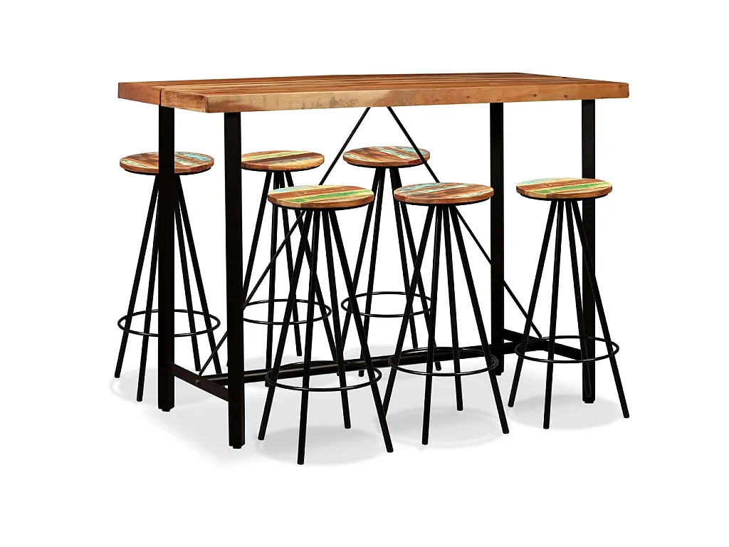 Ensemble de bar 7 pcs Bois d'acacia massif et de récupération
