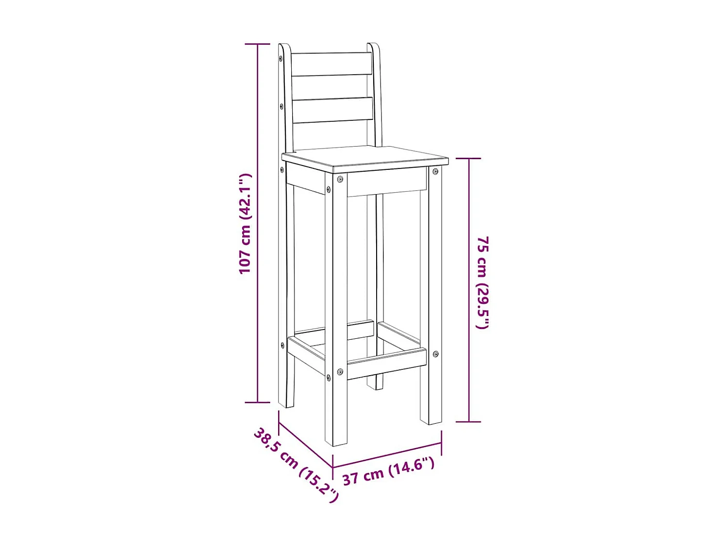 Chaises de bar lot de 2 bois de pin solide