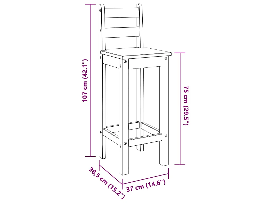 Chaises de bar lot de 2 bois de pin solide