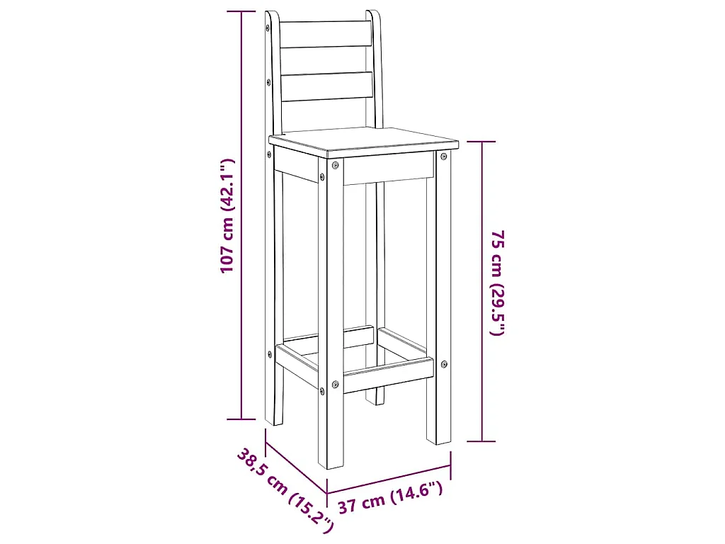Chaises de bar lot de 2 bois de pin solide