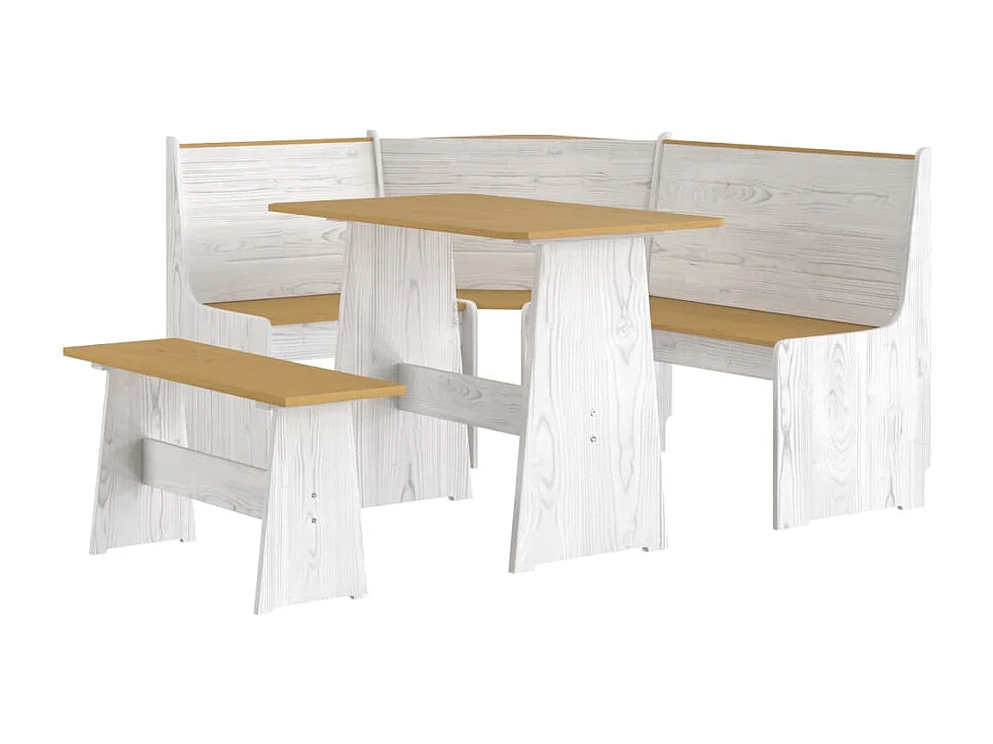 Ensemble à manger REINE 3 pcs marron miel blanc bois pin massif