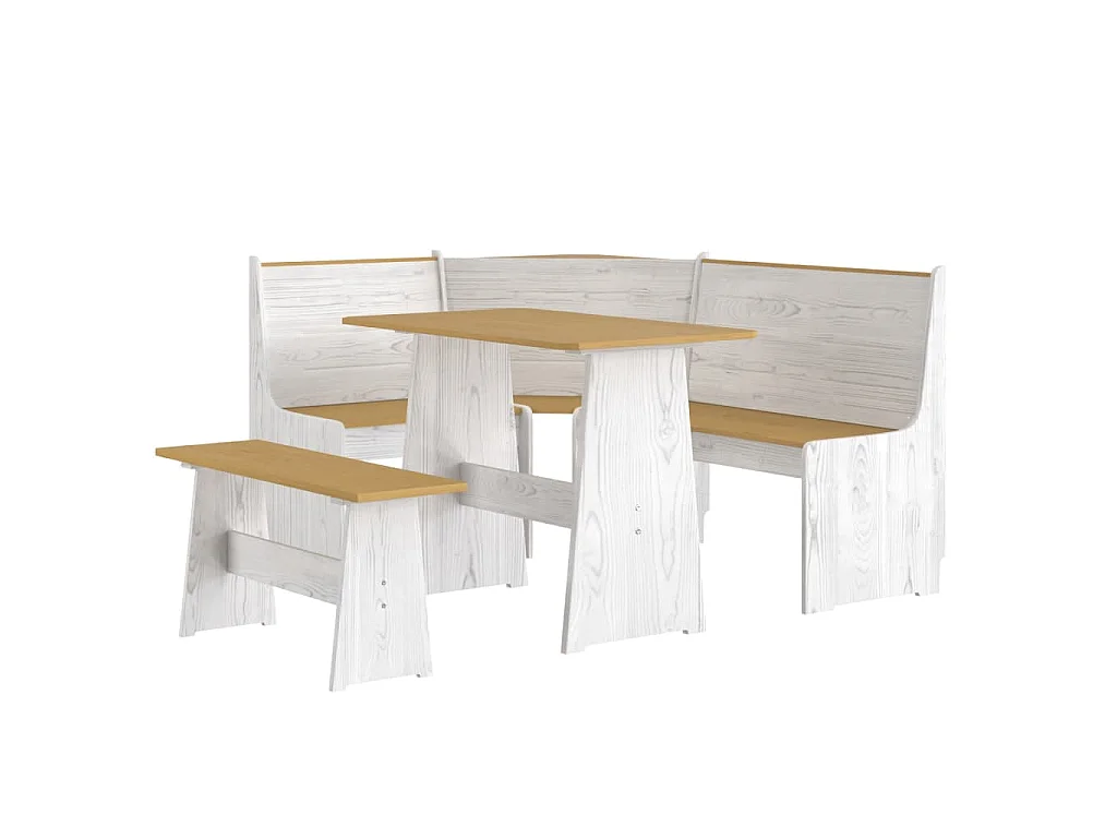 Ensemble à manger REINE 3 pcs marron miel blanc bois pin massif