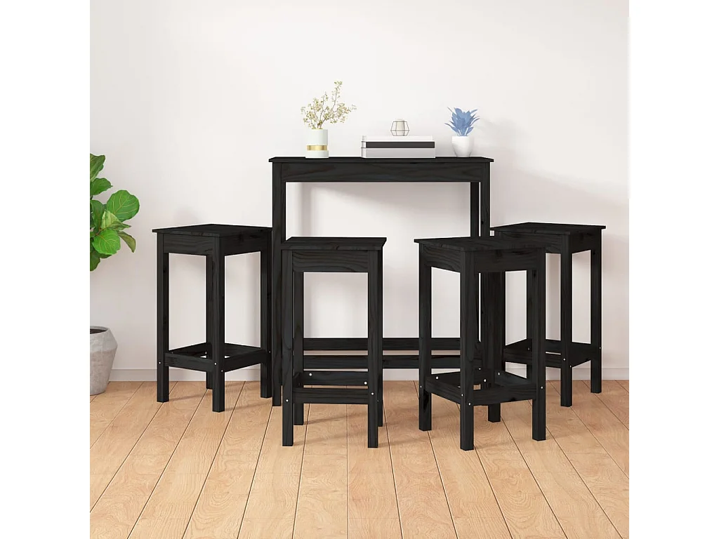 Ensemble de bar 5 pcs Noir Bois de pin massif