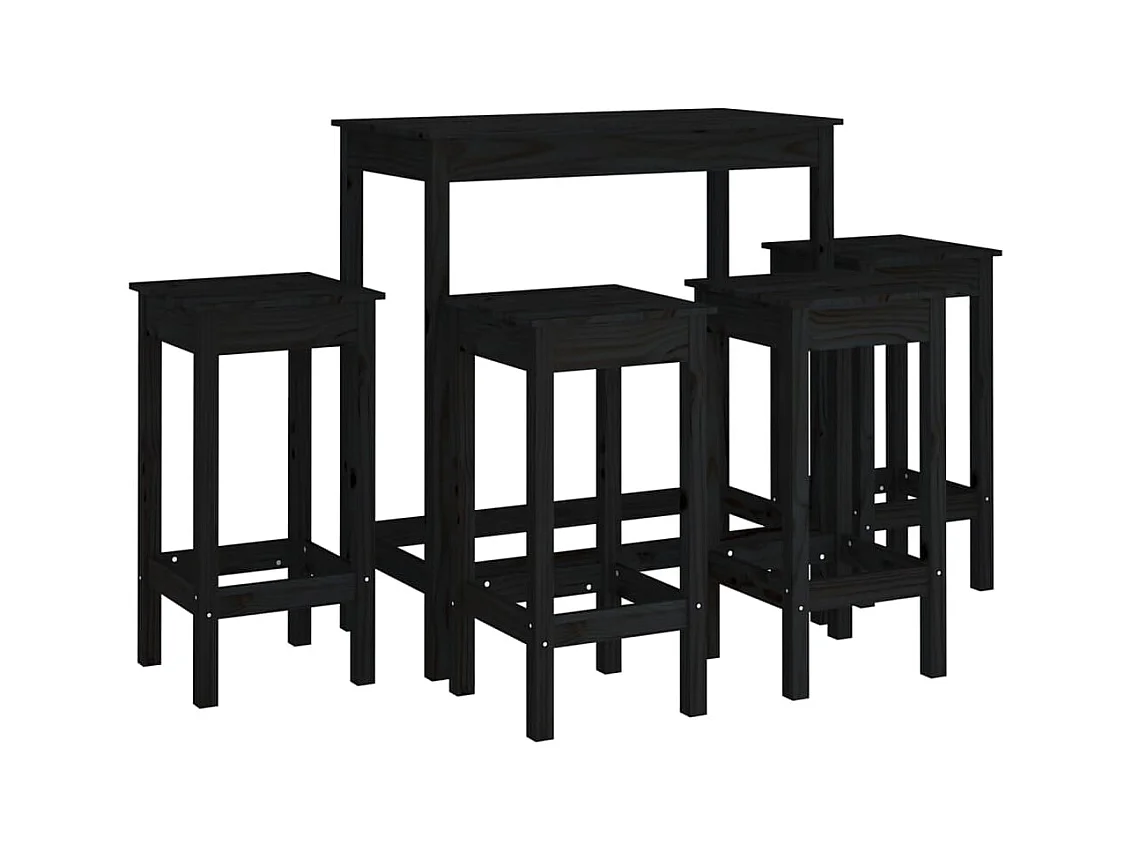 Ensemble de bar 5 pcs Noir Bois de pin massif