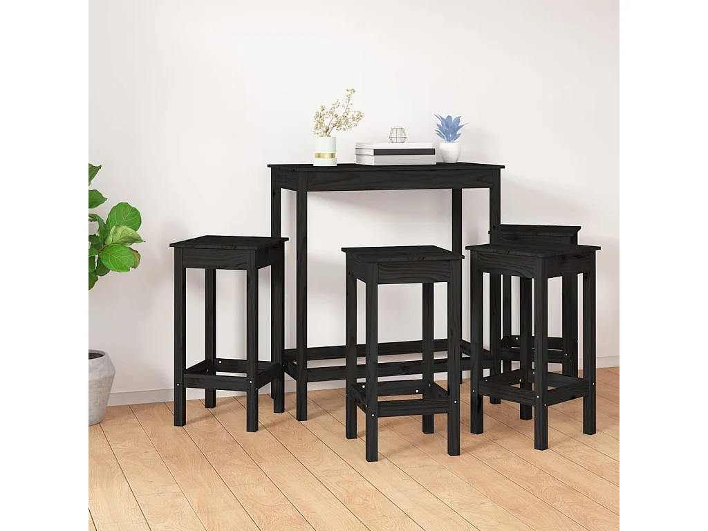 Ensemble de bar 5 pcs Noir Bois de pin massif