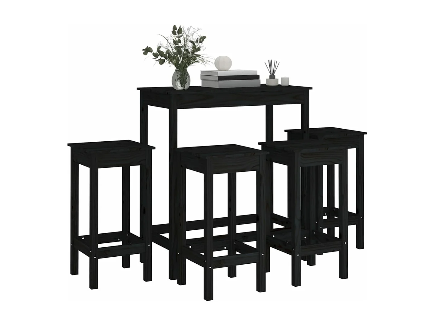 Ensemble de bar 5 pcs Noir Bois de pin massif