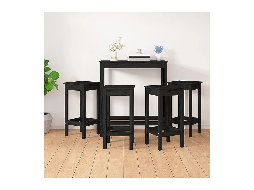 Ensemble de bar 5 pcs Noir Bois de pin massif