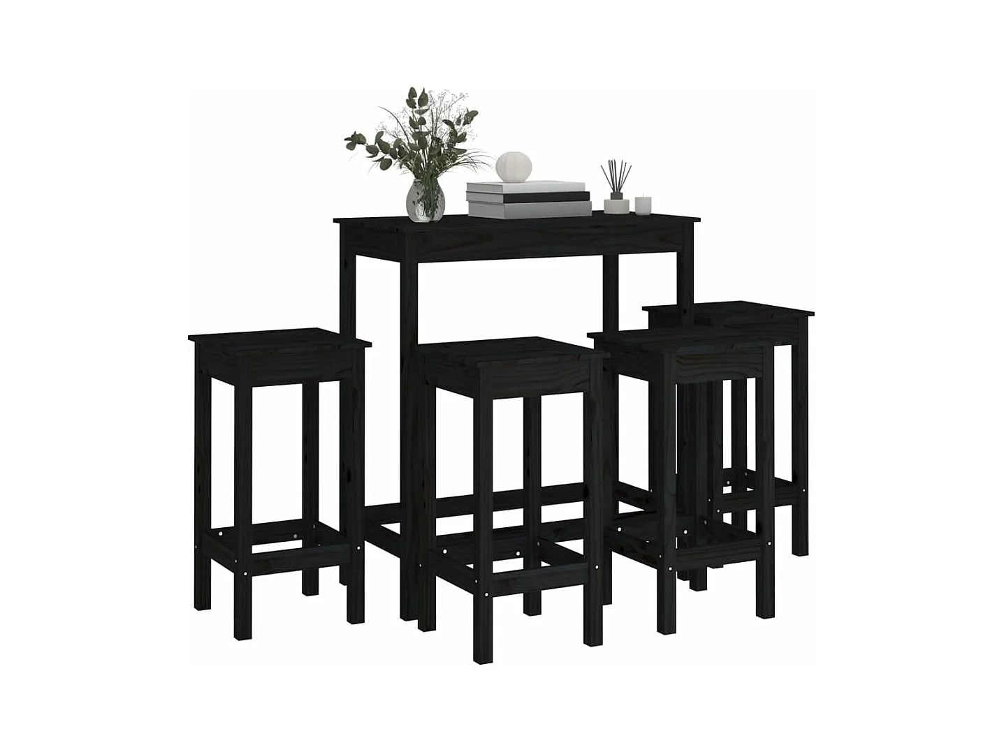 Ensemble de bar 5 pcs Noir Bois de pin massif