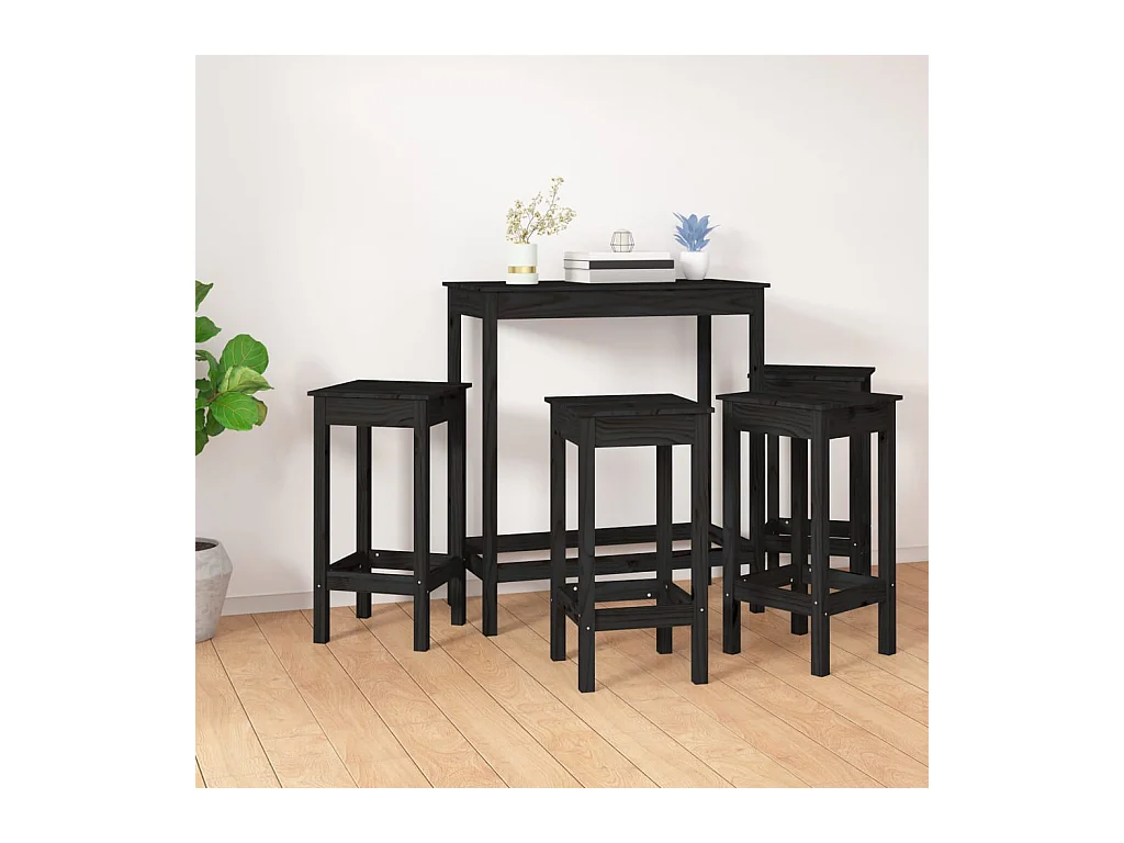 Ensemble de bar 5 pcs Noir Bois de pin massif