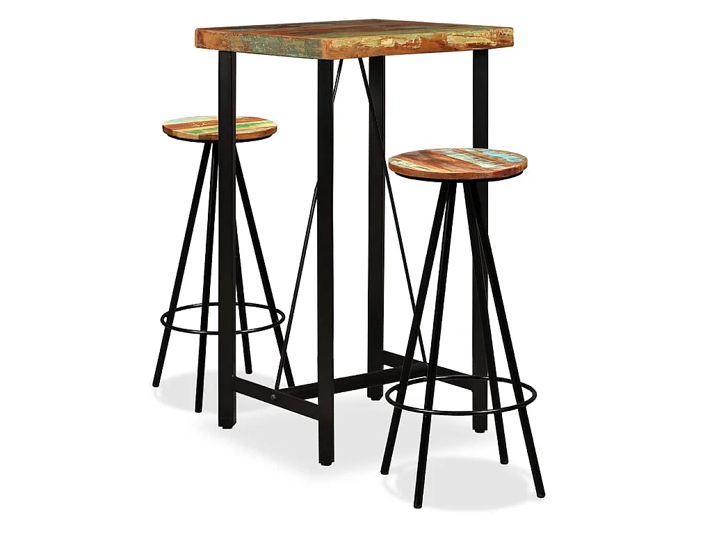 Conjunto de bar 3 pcs madeira recuperada maciça