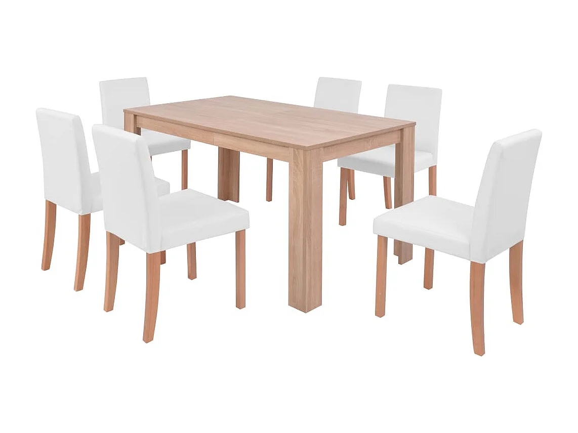 Sedie e Tavolo Pranzo 7 pz in Pelle Artificiale Quercia Crema