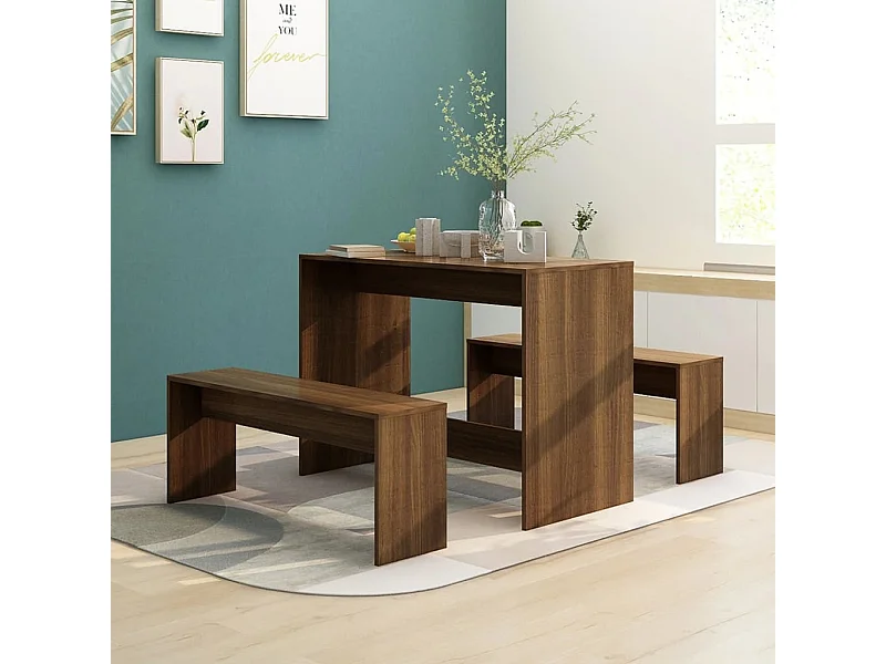 3 pcs conjunto de jantar derivados de madeira carvalho castanho