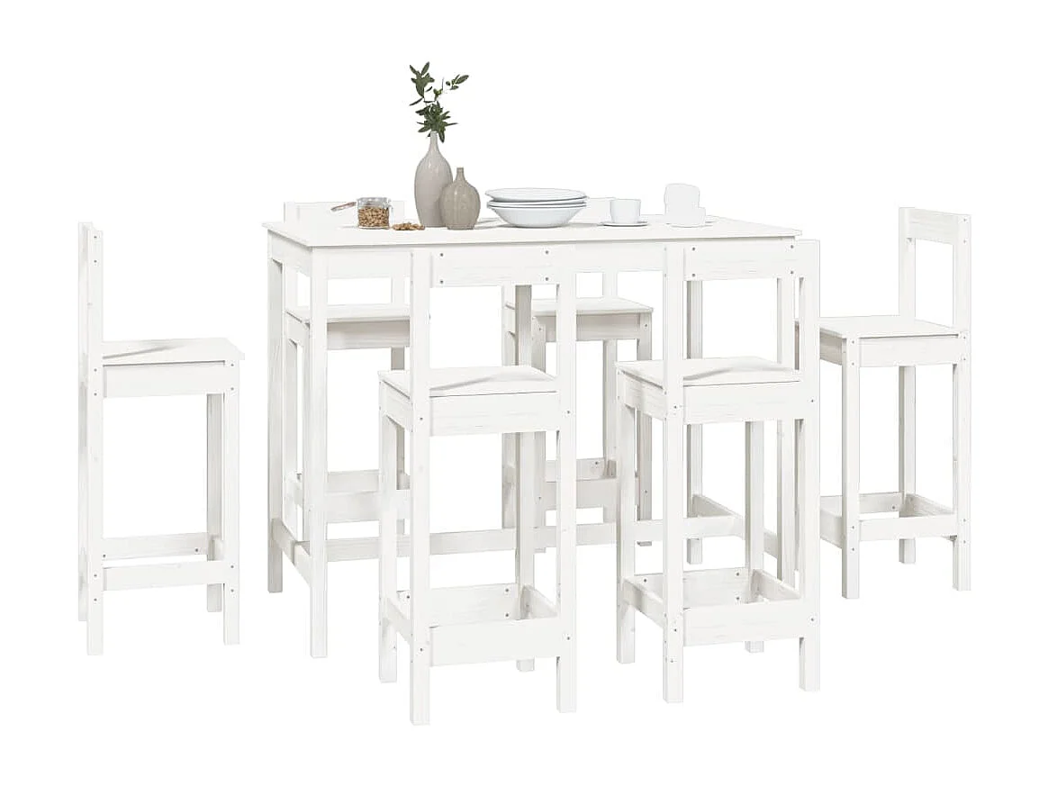 7 pcs conjunto de bar pinho maciço branco