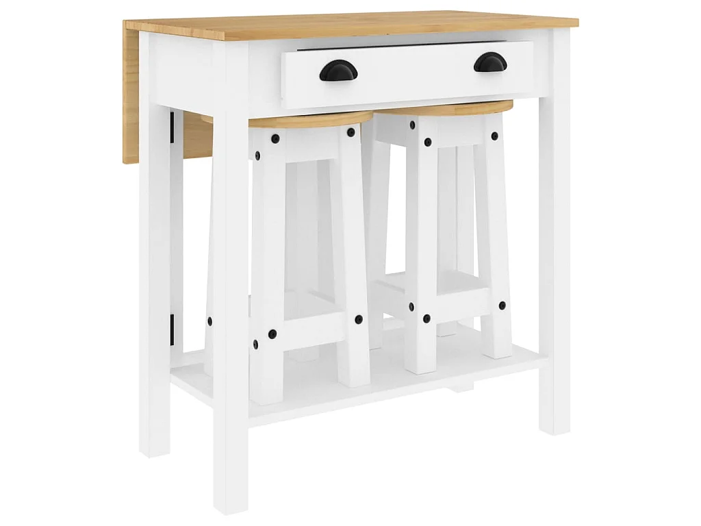 3-tlg. Bar-Set Weiß Massivholz Kiefer