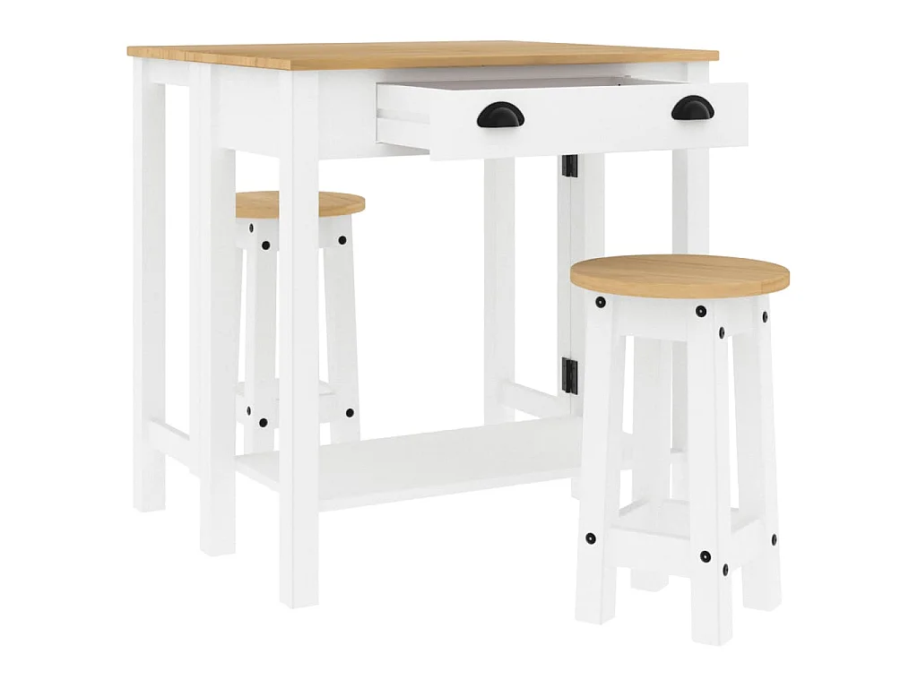 3-tlg. Bar-Set Weiß Massivholz Kiefer