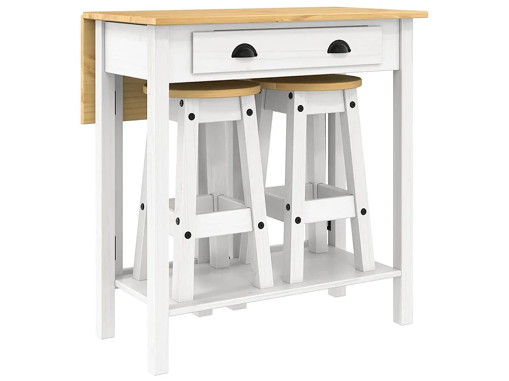 Ensemble de bar 3 pcs blanc bois de pin massif